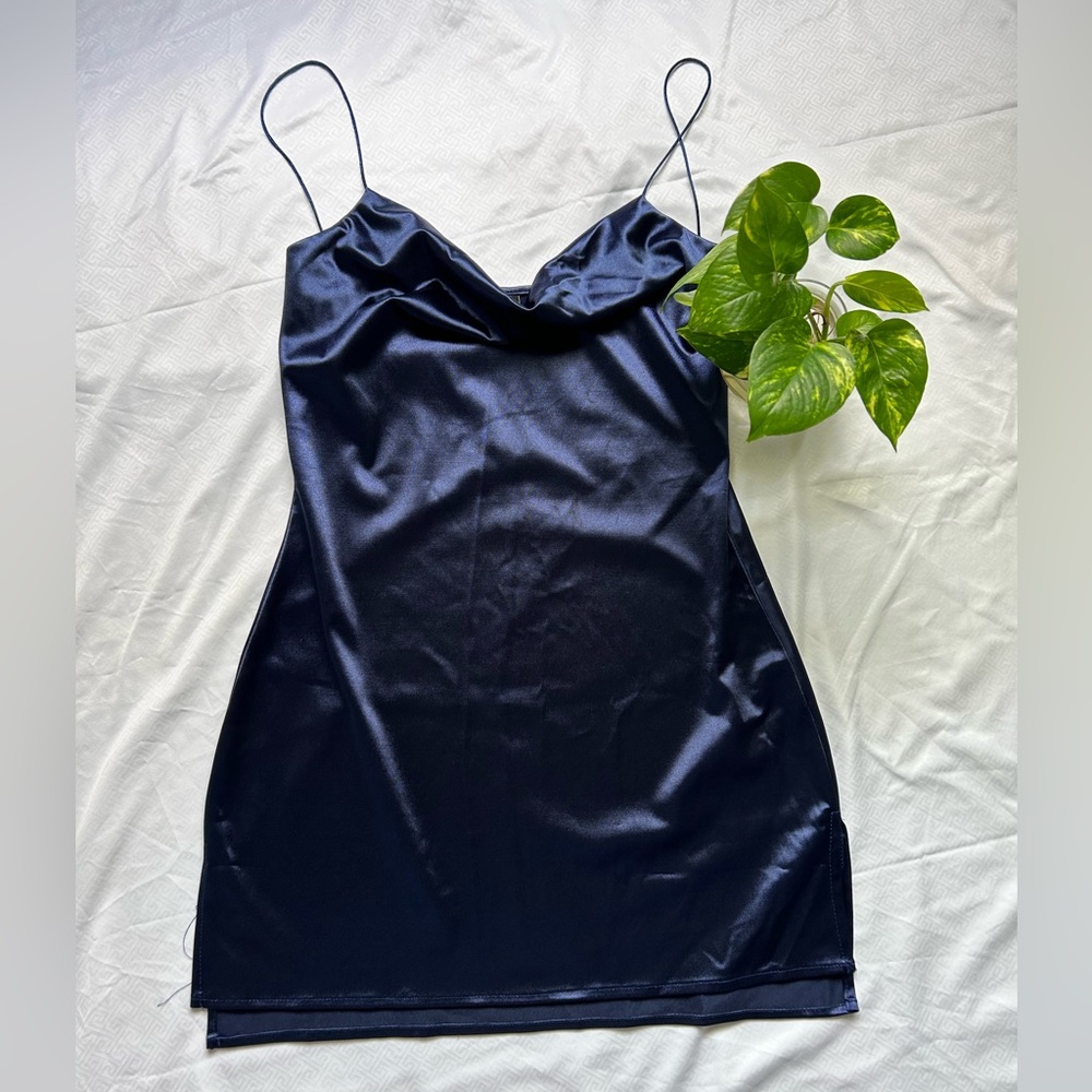 Zaful Navy Satin Mini Slip Dress